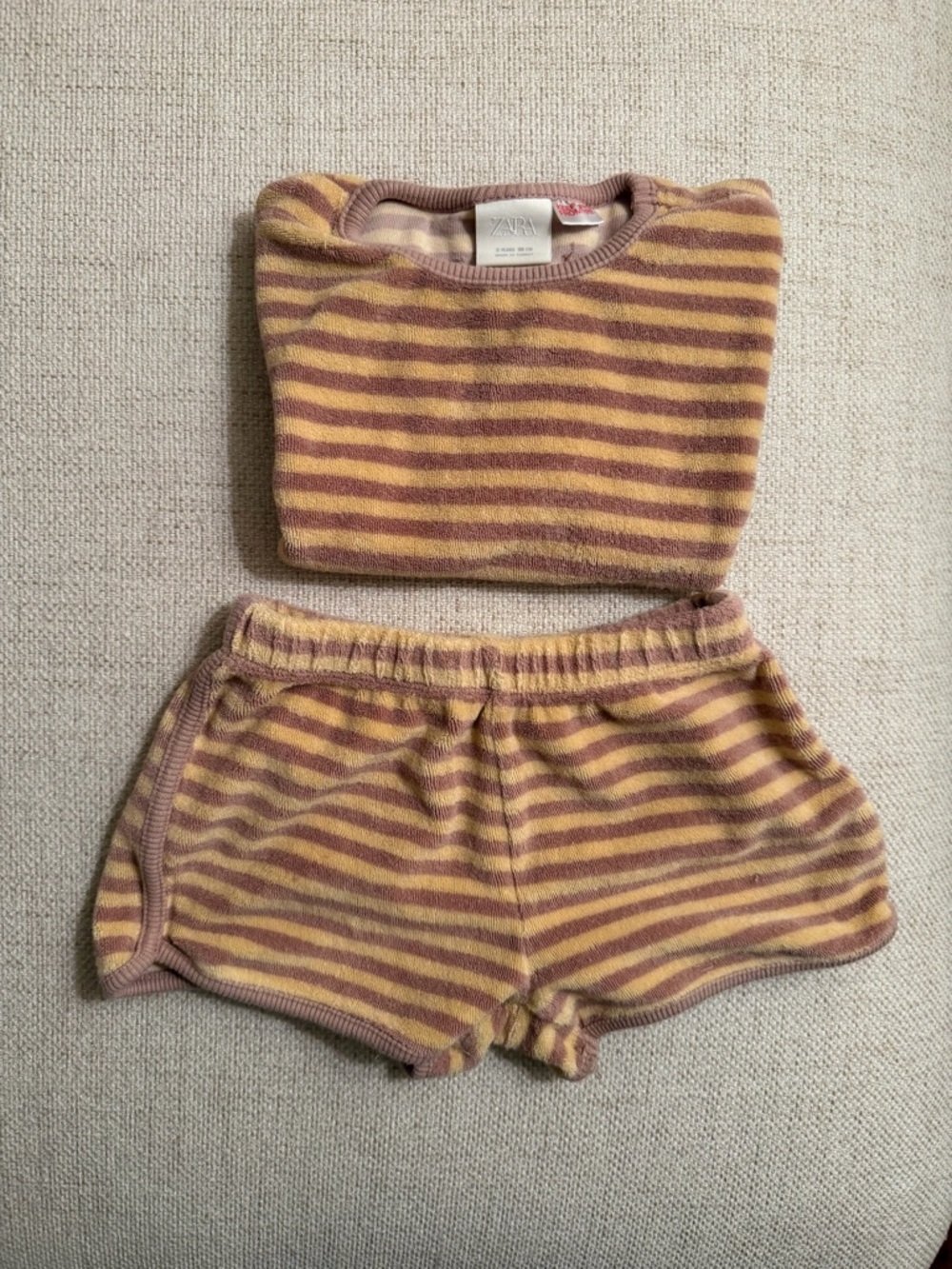 ZARA Kids Striped Terry Shorts Set -  Yellow & Mauve